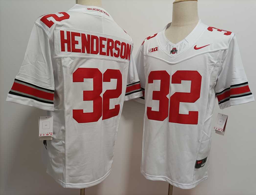 Men%27s Ohio State Buckeyes #32 TreVeyon Henderson White FUSE College Football Jersey